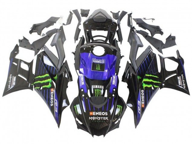 Billigste Yamaha YZF R3/R25 Motorrad Verkleidung 2019-2021 - Blau Glanzendes Schwarz Grun ENEOS Monster
