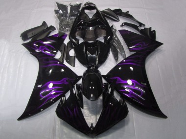 Billigste Yamaha YZF 1000 R1 Motorrad Verkleidung 2009-2011 - Glanzendes Schwarz Lila Flamme