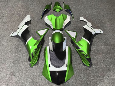 Billigste Yamaha YZF 1000 R1 Motorrad Verkleidung 2015-2019 - Weiss Grun Kunst Carbonfaser