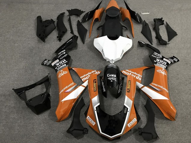 Billigste Yamaha YZF 1000 R1 Motorrad Verkleidung 2015-2019 - Orange Weiss Glanzendes Schwarz