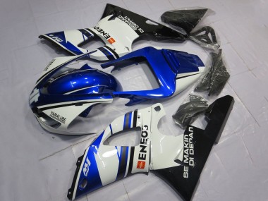 Billigste Yamaha YZF 1000 R1 Motorrad Verkleidung 1998-1999 - Weiss Blau Glanzendes Schwarz ENEOS Semakin Didepan