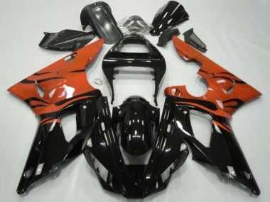 Billigste Yamaha YZF 1000 R1 Motorrad Verkleidung 2000-2001 - Orange Glanzendes Schwarz Flamme
