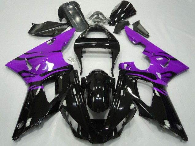 Billigste Yamaha YZF 1000 R1 Motorrad Verkleidung 2000-2001 - Lila Glanzendes Schwarz Flamme