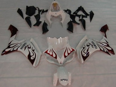 Billigste Yamaha YZF 1000 R1 Motorrad Verkleidung 2007-2008 - Weiss Rot Schwarz Flamme