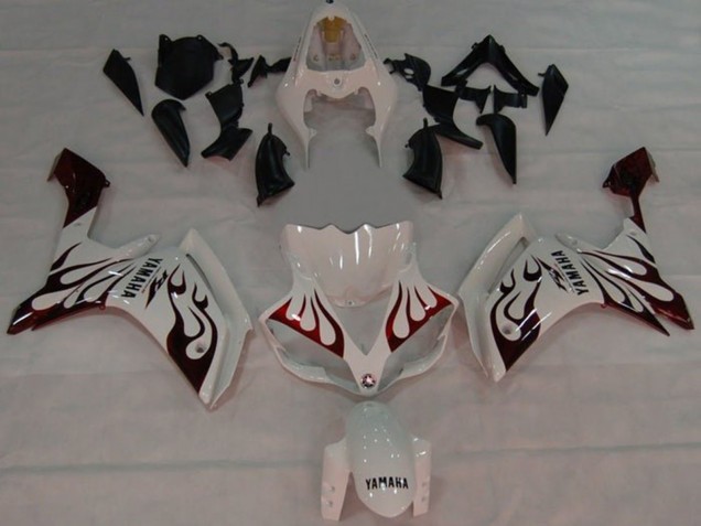 Billigste Yamaha YZF 1000 R1 Motorrad Verkleidung 2007-2008 - Weiss Rot Schwarz Flamme
