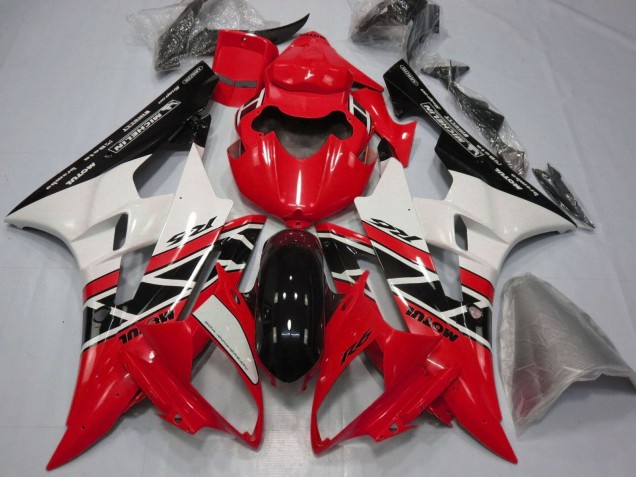 Billigste Yamaha YZF R6 Motorrad Verkleidung 2006-2007 - Rot Weiss Glanzendes Schwarz Michelin Motul