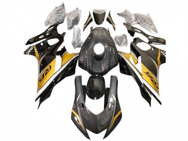 Billigste Yamaha YZF R6 Motorrad Verkleidung 2017-2025 - Gold Weiss Schwarz Kunst Carbonfaser
