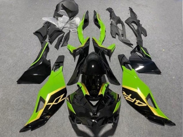Billigste Kawasaki ZX4R ZX-4RR Motorrad Verkleidung 2019-2025 - Glanzendes Schwarz Grun Gold
