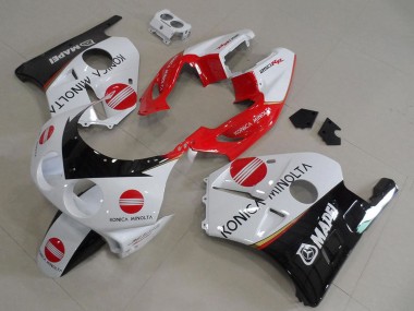 Billigste Honda CBR250RR MC22 Motorrad Verkleidung 1990-1998 - Weiss Rot Glanzendes Schwarz Konica Minolta