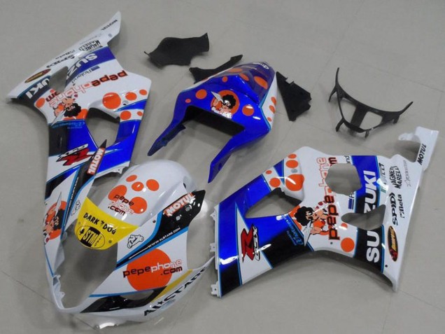 Billigste Suzuki GSXR 1000 Motorrad Verkleidung 2003-2004 - Weiss Blau Rot Gelb Pepe Phone