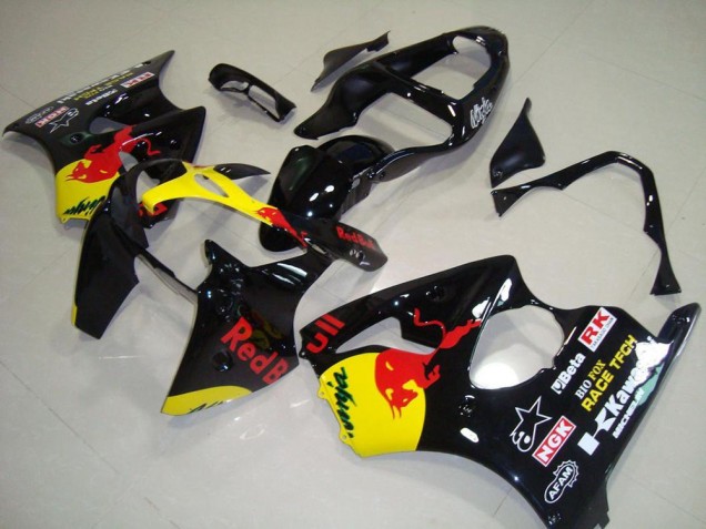 Billigste Kawasaki ZX6R Motorrad Verkleidung 2000-2002 - Glanzendes Schwarz Gelb Red Bull