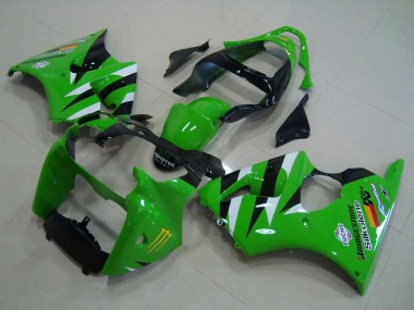 Billigste Kawasaki ZX6R Motorrad Verkleidung 2000-2002 - Grun Weiss Glanzendes Schwarz