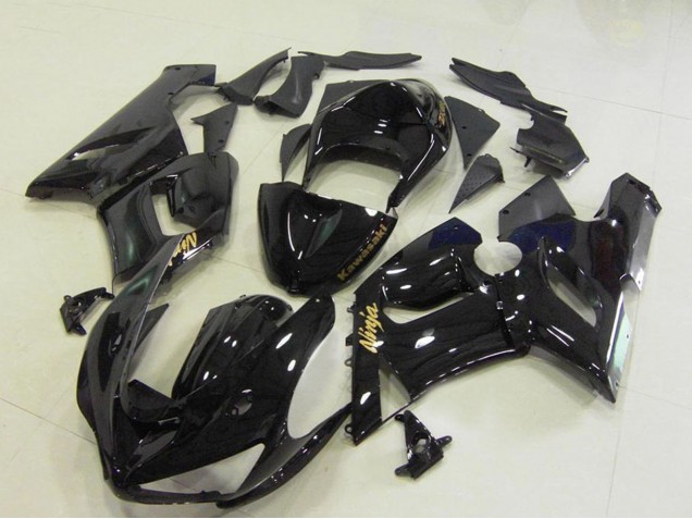 Billigste Kawasaki ZX6R Motorrad Verkleidung 2005-2006 - Glanzendes Schwarz Gold Aufkleber