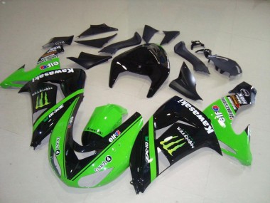 Billigste Kawasaki ZX10R Motorrad Verkleidung 2006-2007 - Grun Silber Glanzendes Schwarz Monster
