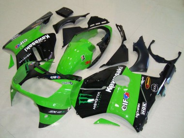 Billigste Kawasaki ZX12R Motorrad Verkleidung 2000-2001 - Grun Glanzendes Schwarz Elf Touch4 Monster