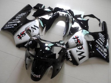 Billigste Kawasaki ZX12R Motorrad Verkleidung 2000-2001 - Glanzendes Schwarz Weiss West