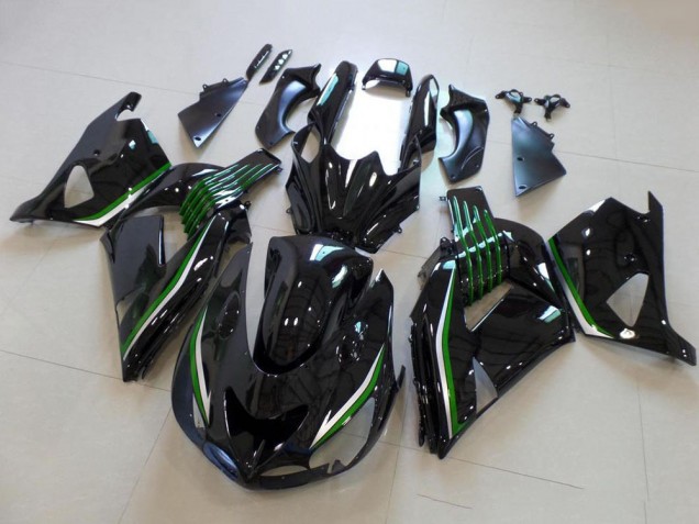 Billigste Kawasaki ZX14R ZZR1400 Motorrad Verkleidung 2006-2011 - Glanzendes Schwarz Grun Linie