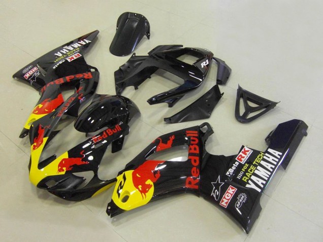 Billigste Yamaha YZF R1 Motorrad Verkleidung 2000-2001 - Glanzendes Schwarz Gelb Red Bull