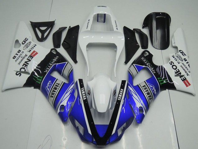 Billigste Yamaha YZF R1 Motorrad Verkleidung 2000-2001 - Weiss Blau Schwarz ENEOS Monster