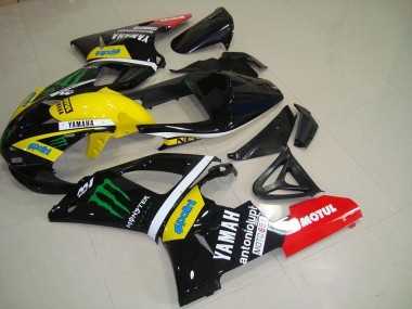 Billigste Yamaha YZF R1 Motorrad Verkleidung 2000-2001 - Glanzendes Schwarz Gelb Weiss Rot Monster Motul