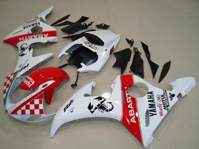 Billigste Yamaha YZF R6 Motorrad Verkleidung 2003-2004 - Weiss Rot Abarth Motul
