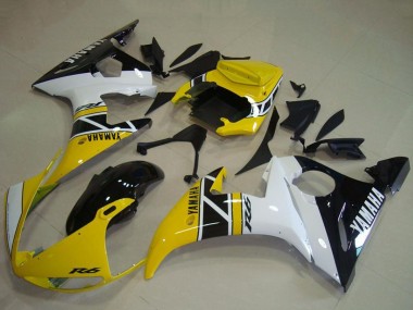 Billigste Yamaha YZF R6 Motorrad Verkleidung 2003-2004 - Gelb Weiss Glanzendes Schwarz Jubilaum