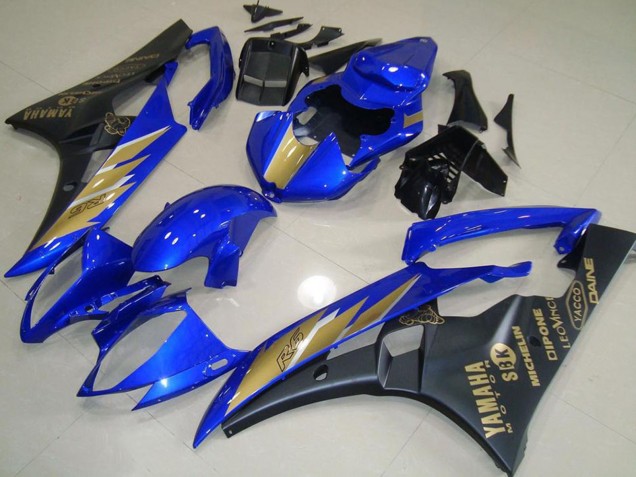 Billigste Yamaha YZF R6 Motorrad Verkleidung 2006-2007 - Blau Gold Matt Schwarz