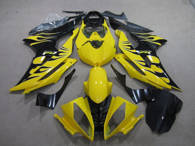 Billigste Yamaha YZF R6 Motorrad Verkleidung 2008-2016 - Gelb Glanzendes Schwarz Flamme