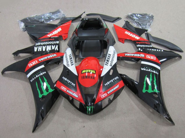 Billigste Yamaha YZF R1 Motorrad Verkleidung 2002-2003 - Rot Glanzendes Schwarz Weiss Grun Motul Monster