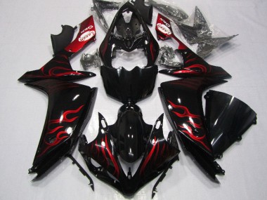 Billigste Yamaha YZF R1 Motorrad Verkleidung 2007-2008 - Glanzendes Schwarz Rot Flamme