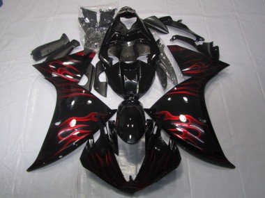 Billigste Yamaha YZF R1 Motorrad Verkleidung 2009-2011 - Glanzendes Schwarz Rot Flamme