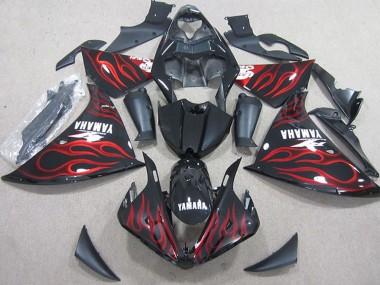 Billigste Yamaha YZF R1 Motorrad Verkleidung 2009-2011 - Glanzendes Schwarz Rot Flamme