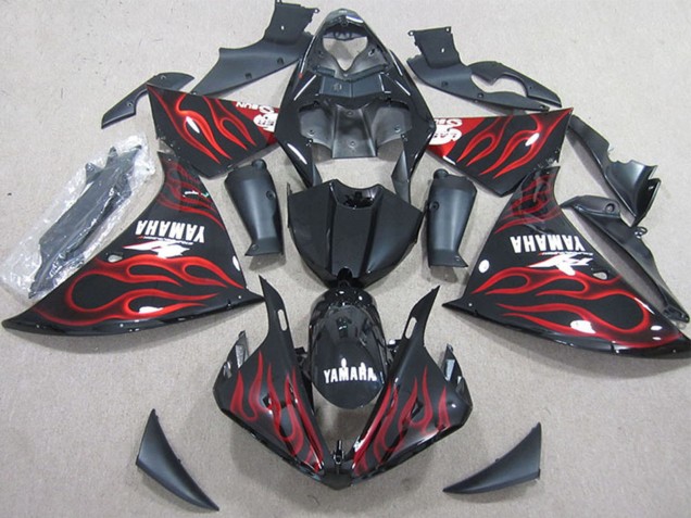 Billigste Yamaha YZF R1 Motorrad Verkleidung 2009-2011 - Glanzendes Schwarz Rot Flamme