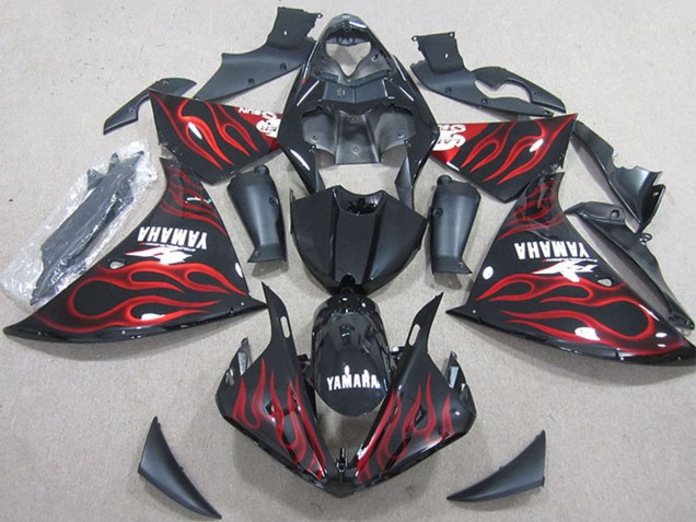Billigste Yamaha YZF R1 Motorrad Verkleidung 2012-2014 - Glanzendes Schwarz Rot Flamme