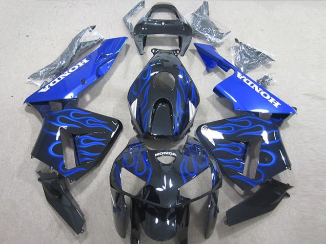 Billigste Honda CBR600RR Motorrad Verkleidung Kit 2005-2006 - Glanzendes Schwarz Blau Flamme