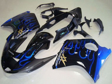 Billigste Honda CBR1100XX Blackbird Abs Motorrad Verkleidungen 1996-2007 - Glanzendes Schwarz Blau Flamme
