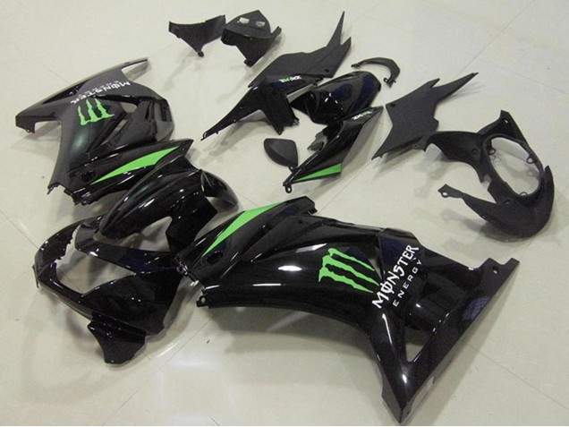 Billigste Kawasaki ZX250R Motorrad Verkleidung 2008-2012 - Glanzendes Schwarz Grun Monster Energy