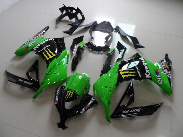Billigste Kawasaki ZX300R Motorrad Verkleidung 2013-2018 - Grun Glanzendes Schwarz Gelb Elf Touch4 Monster