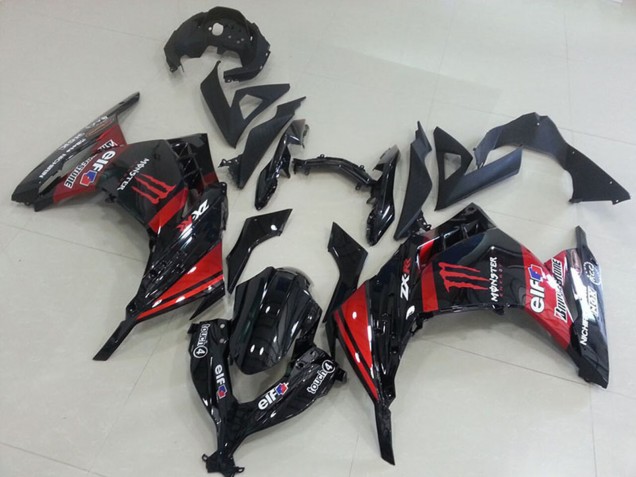 Billigste Kawasaki ZX300R Motorrad Verkleidung 2013-2018 - Glanzendes Schwarz Rot Elf Touch4 Monster