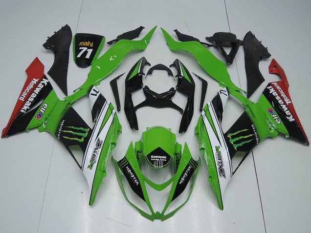 Billigste Kawasaki ZX6R Motorrad Verkleidung 2013-2018 - Grun Weiss Schwarz Rot Monster