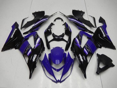 Billigste Kawasaki ZX6R Motorrad Verkleidung Kit 2013-2018 - Blau Glanzendes Schwarz