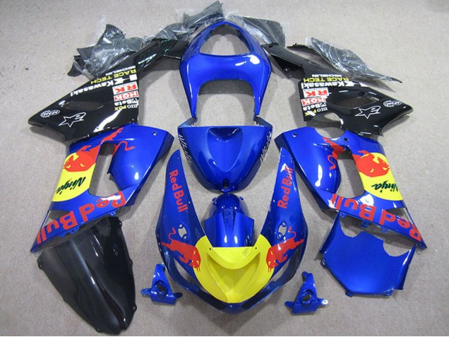 Billigste Kawasaki ZX6R Motorrad Verkleidung 2005-2006 - Blau Gelb Schwarz Red Bull