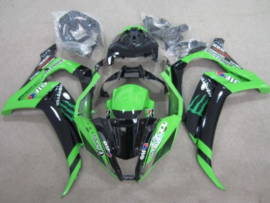 Billigste Kawasaki ZX10R Motorrad Verkleidung 2011-2015 - Grun Glanzendes Schwarz Grun Elf Touch4 Monster