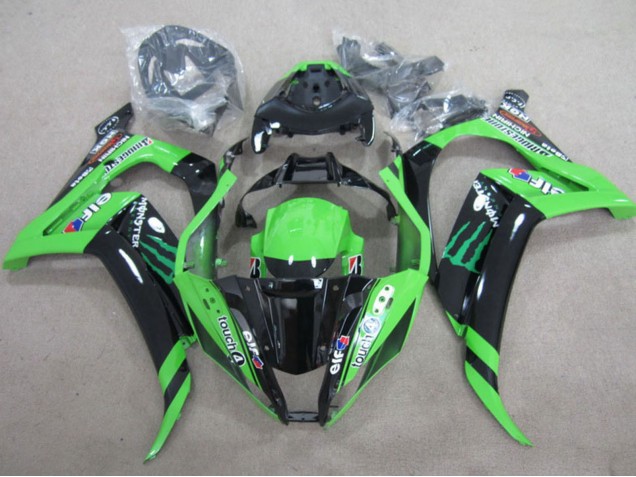 Billigste Kawasaki ZX10R Motorrad Verkleidung 2011-2015 - Grun Glanzendes Schwarz Grun Elf Touch4 Monster