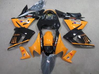 Billigste Kawasaki ZX10R Motorrad Verkleidung 2004-2005 - Orange Glanzendes Schwarz 3M Monster