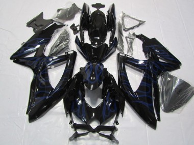 Billigste Suzuki GSXR 600 Motorrad Verkleidung 2008-2010 - Glanzendes Schwarz Blau Flamme