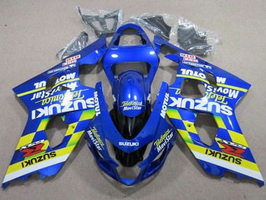 Billigste Suzuki GSXR 750 Motorrad Verkleidung 2004-2005 - Blau Neon Gelb Telefumica MoviStar Motul