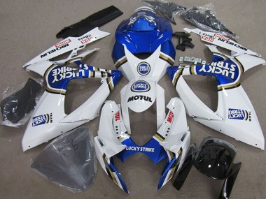 Billigste Suzuki GSXR 750 Motorrad Verkleidung 2006-2007 - Weiss Blau Michelin Motul Lucky Strike