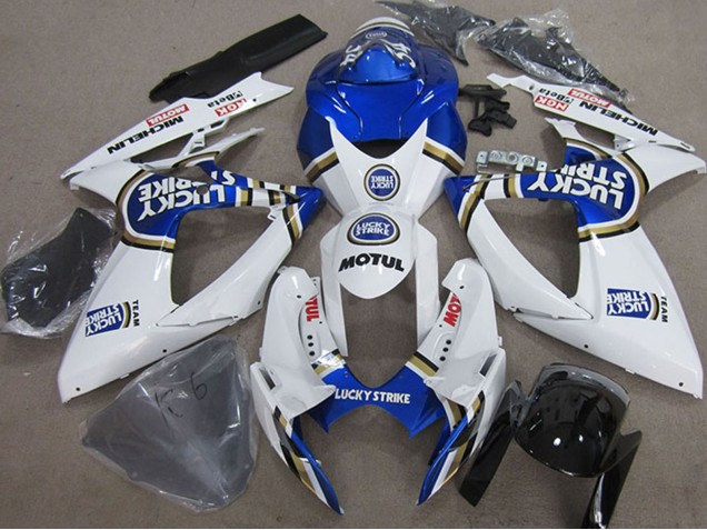Billigste Suzuki GSXR 750 Motorrad Verkleidung 2006-2007 - Weiss Blau Michelin Motul Lucky Strike
