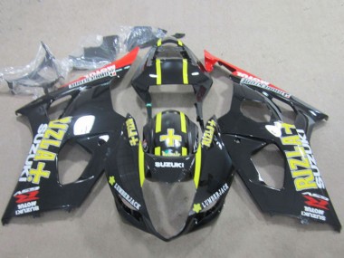 Billigste Suzuki GSXR 1000 Motorrad Verkleidung 2003-2004 - Glanzendes Schwarz Rot Gelb Rizla